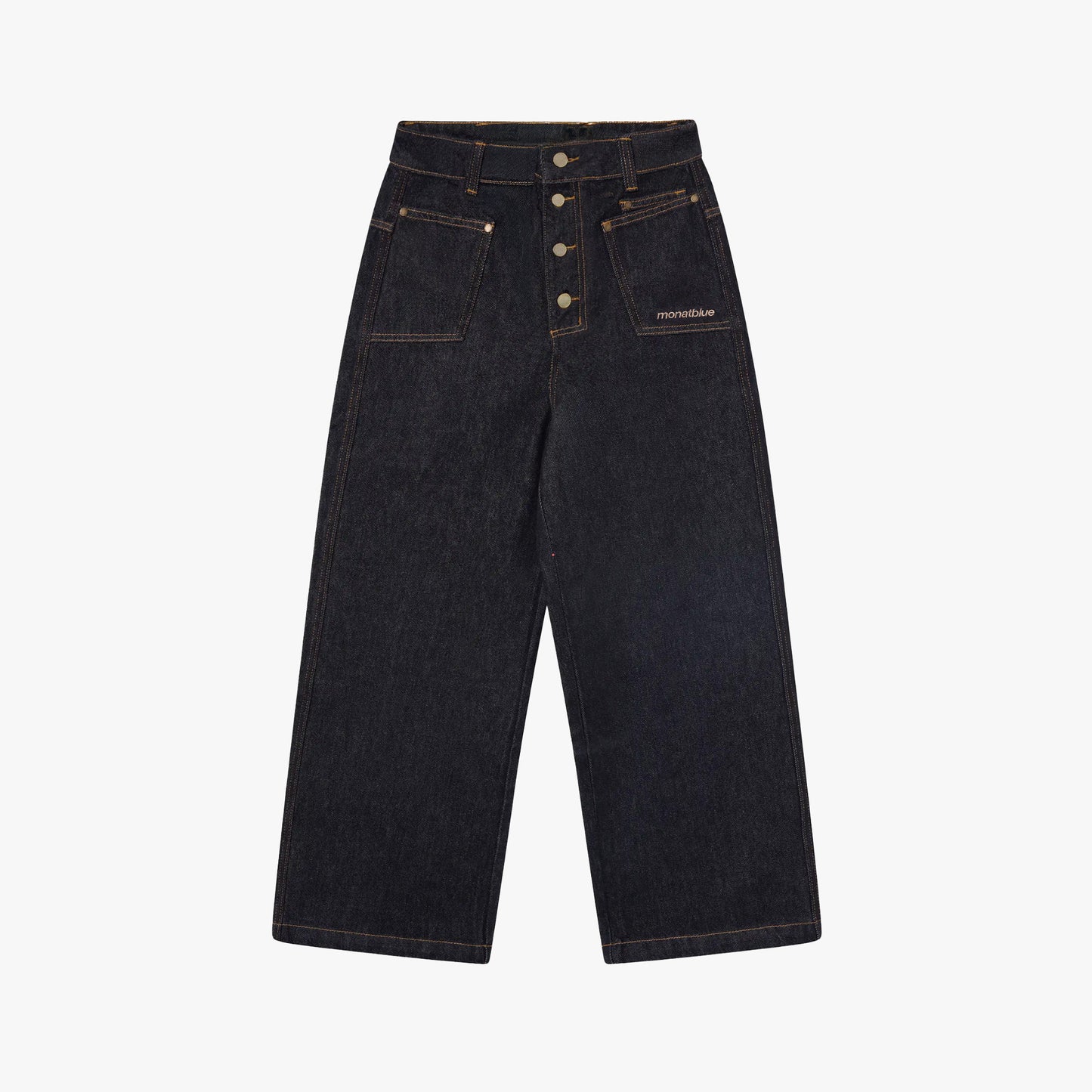 Button Detail Raw Jeans