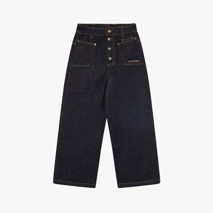 Button Detail Raw Jeans