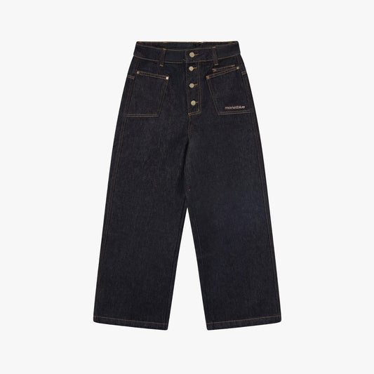 Button Detail Raw Jeans