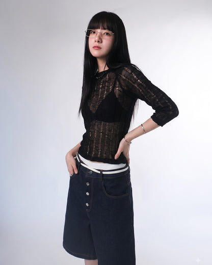 Lace Longsleeves Top - Black