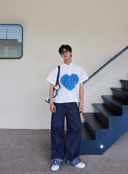 SHIRT White Boxy Blue Heart