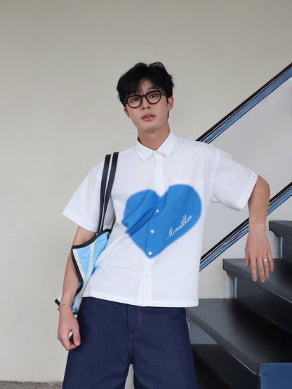 SHIRT White Boxy Blue Heart