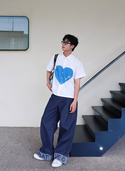 SHIRT White Boxy Blue Heart