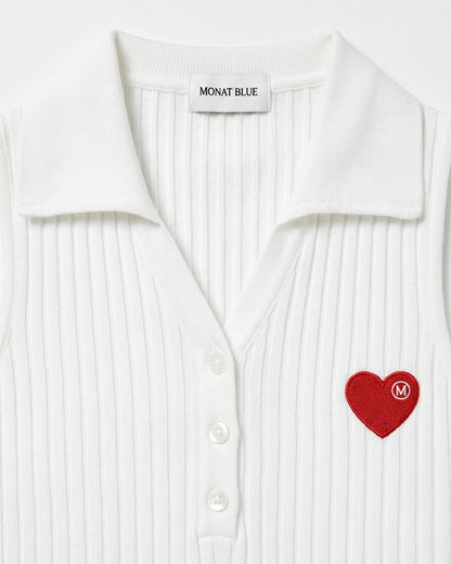 Heart-Embroidered Polo Tanktop