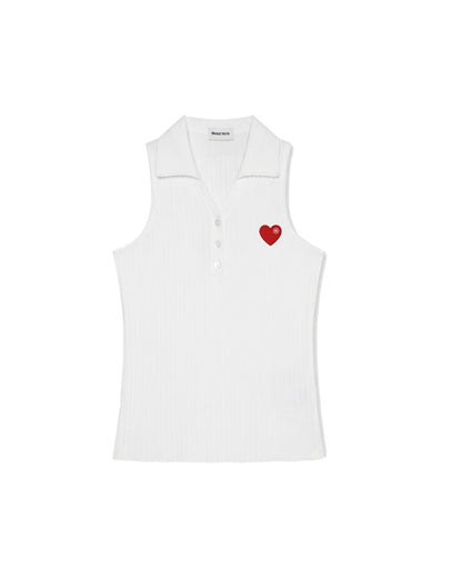 Heart-Embroidered Polo Tanktop
