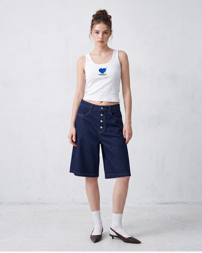 Button Denim Shorts