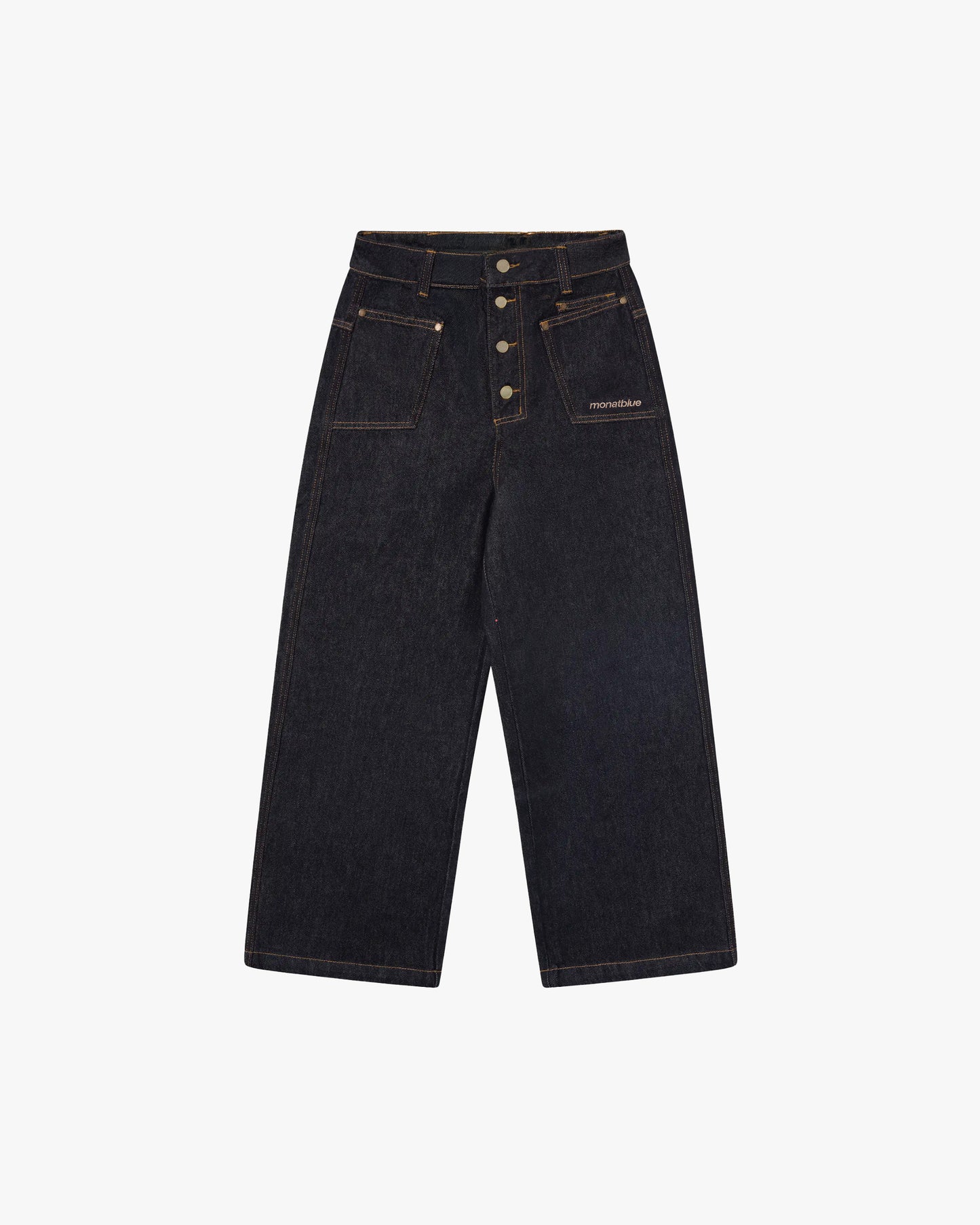 Button Detail Raw Jeans