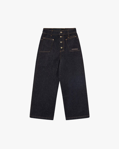Button Detail Raw Jeans