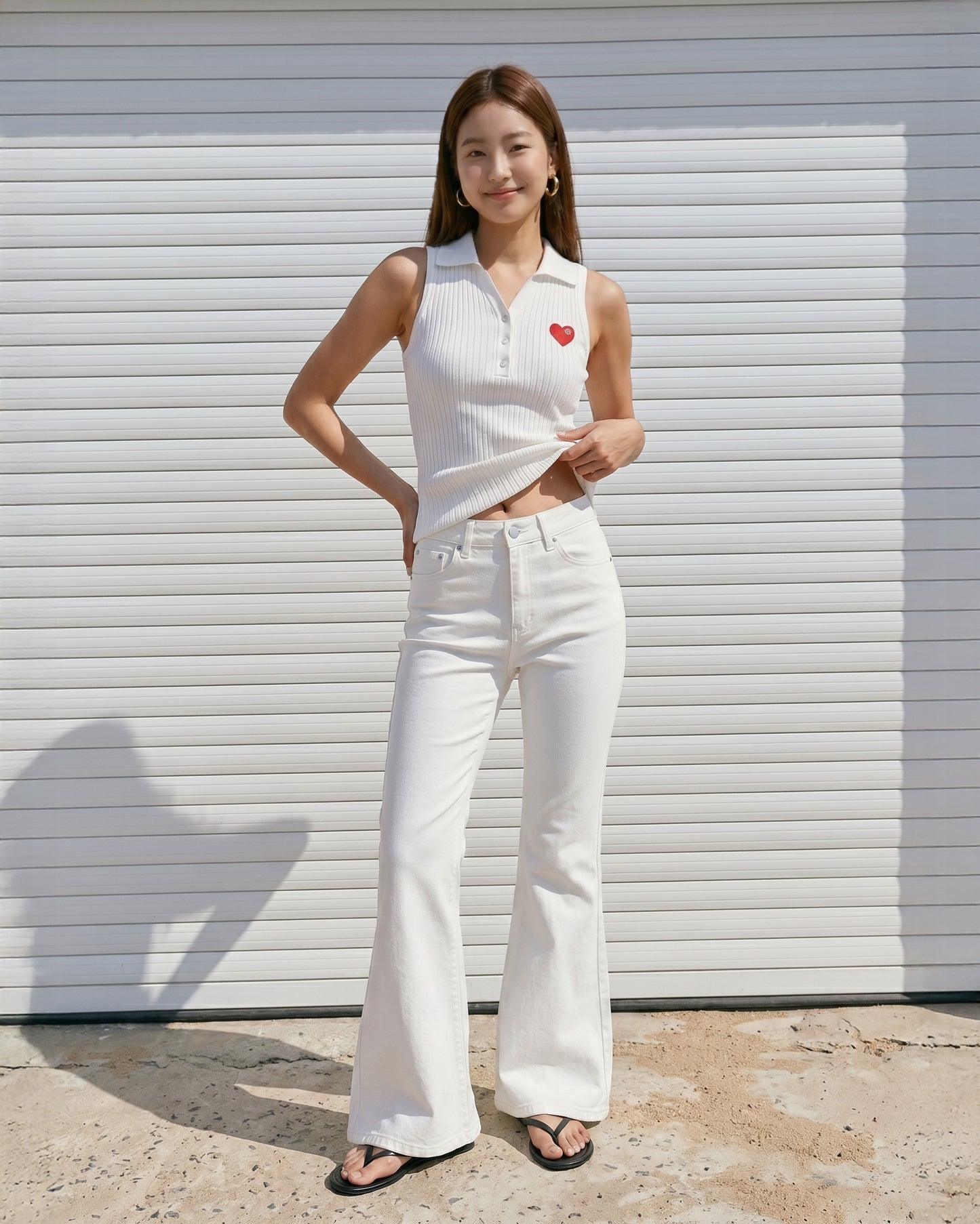 Heart-Embroidered Polo Tanktop