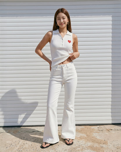 Heart-Embroidered Polo Tanktop