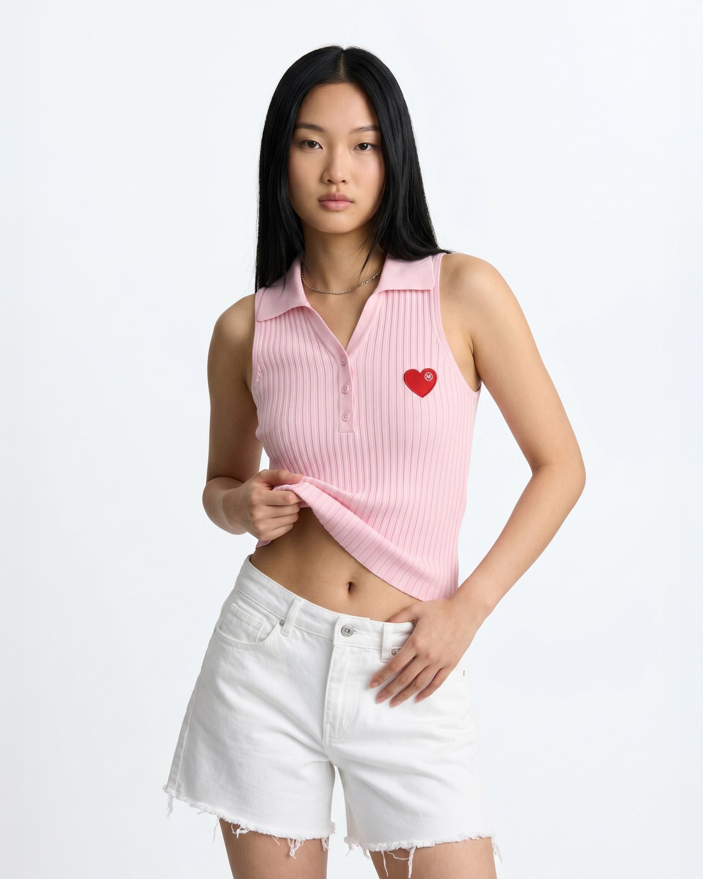 Heart-Embroidered Polo Tanktop